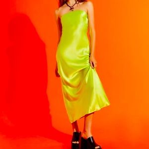 Chartreuse / lime green tube too backless strapless midi dress formal date night